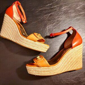 Coach Sandals Size 10 Glinda Espadrille Wedge Ankle Strap Platform Pump Heel Tan